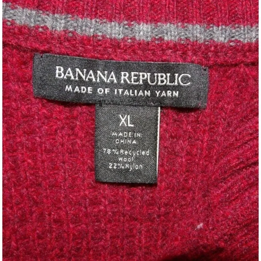 BANANA REPUBLIC red pullover Italian yarn wool blend sweater men's size XL